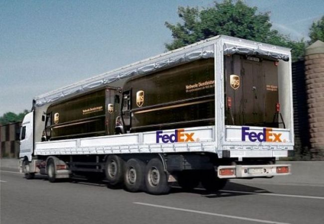 fedex truck ad of shipping ups trucks