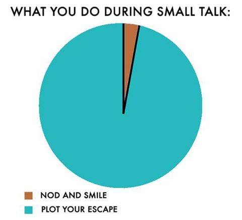 what you do during small talk, nod and smile, plot your escape