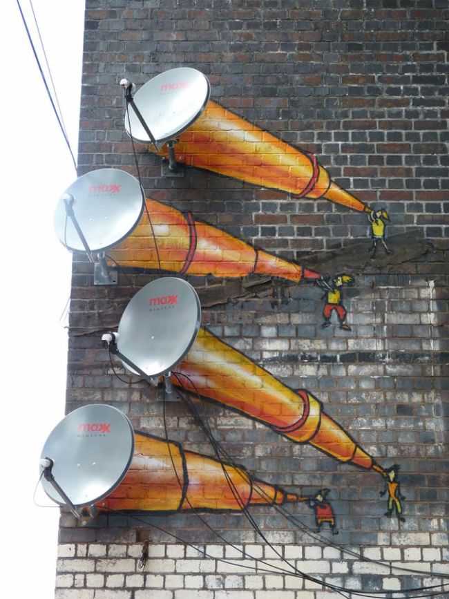 telescope satellite dishes, street art