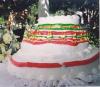 green yellow and red blob wedding cake, fail