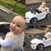female drivers, baby girl in car sees cat