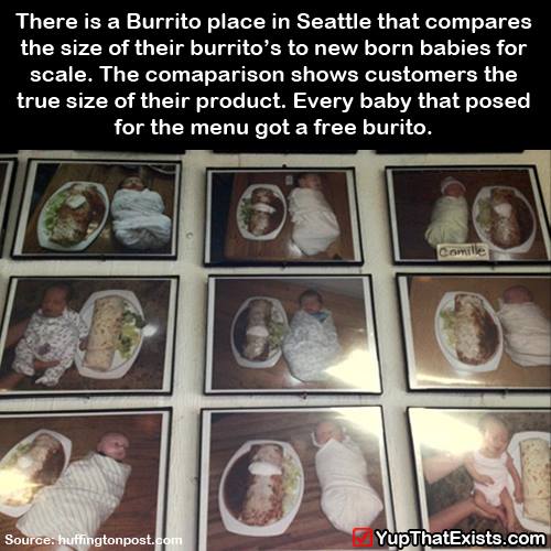 there is a burrito place in seattle that compares the size of their burritos to new born babies for scale