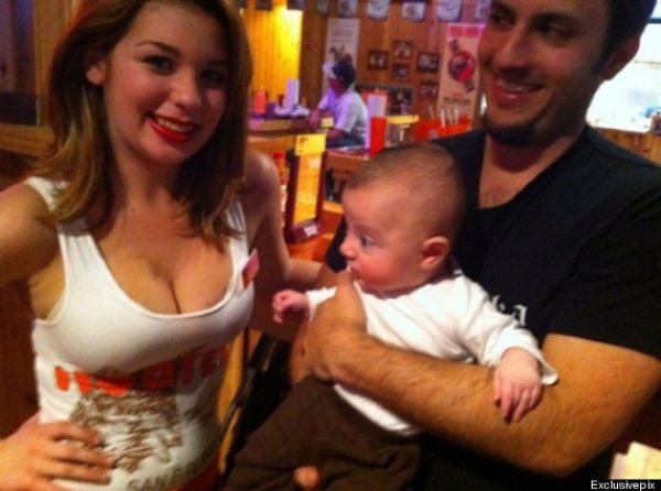 baby gets hungry at hooters, children cannot lie, looking at boobs