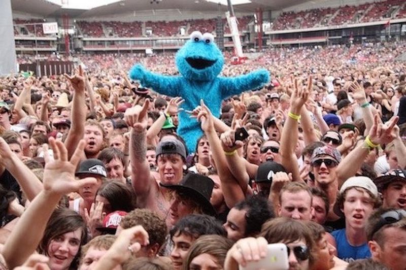 just the cookie monster at a huge party