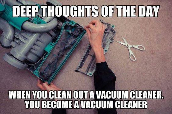 deep thoughts of the day, when you clean out your vacuum cleaner, you become a vacuum cleaner, meme