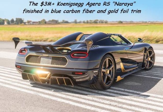 the $3m+ koenigsegg agera rs "narrya" finished in blue carbon fibre and gold foil trim