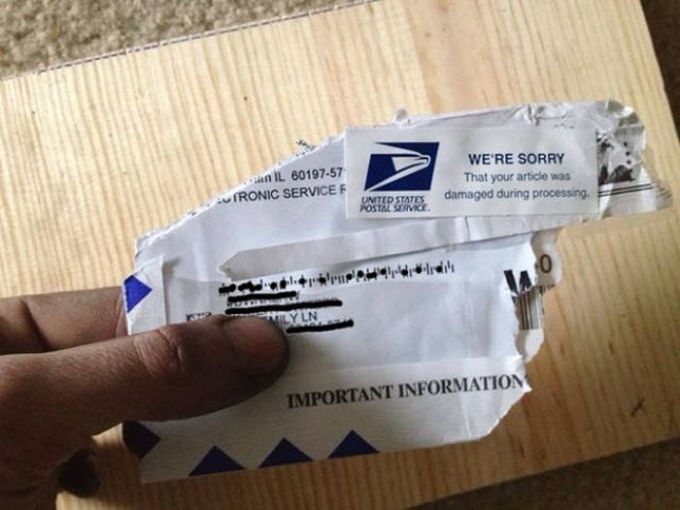 completely torn up letter, delivery fail