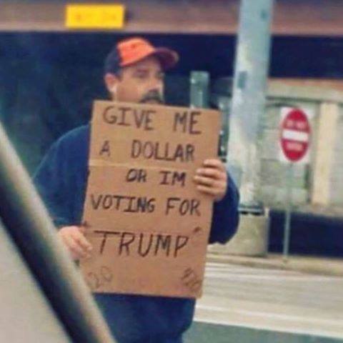 give me a dollar or i'm voting for trump, someone get this man a dollar!