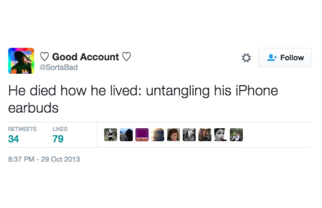 he died how he lived, untangling his iphone earbuds