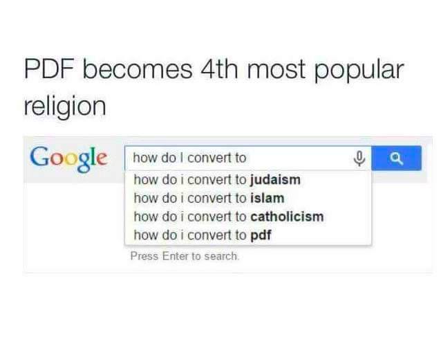 pdf becomes 4th most popular religion, how do i convert to pdf
