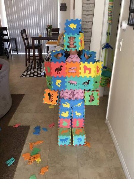 home made costume out of puzzle pieces