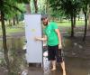 electric box standing in water, fail