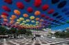 umbrella art installation above city square