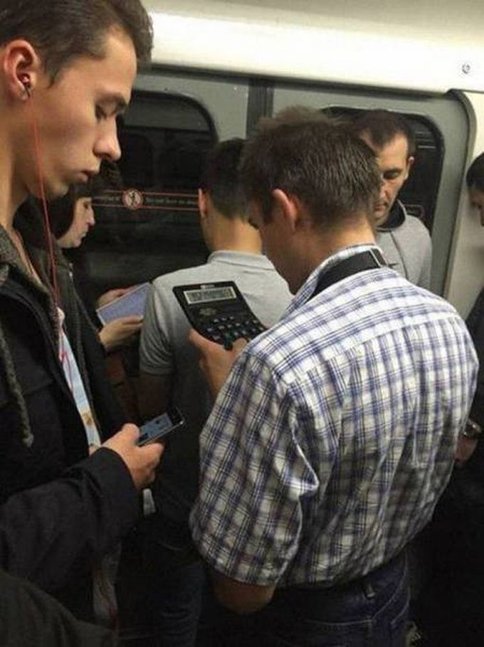 calculator in the subway instead of smartphone