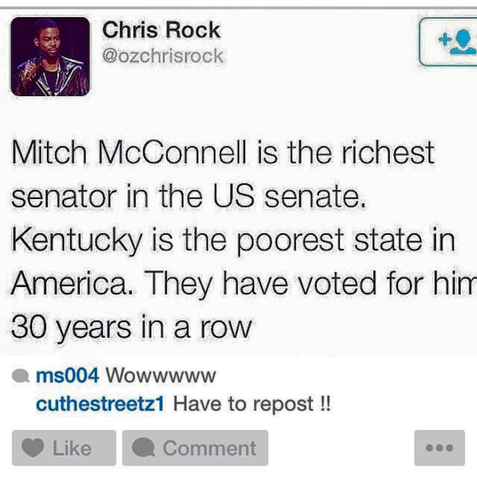 mitch mcconnell is the richest senator in the us senate, kentucky is the poorest state in america, they have voted for him 30 years in a row