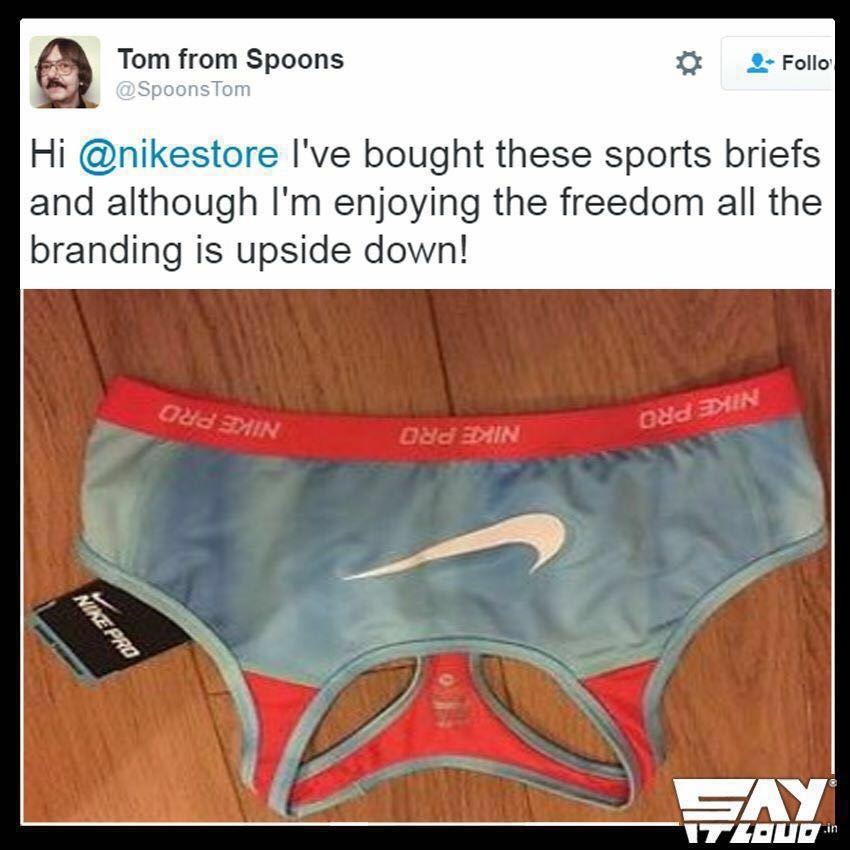 hey nikestore i've bought these sports briefs and although i'm enjoying the freedom all branding is upside down