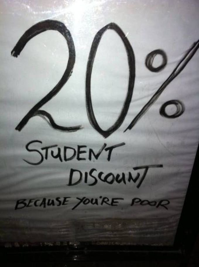 20% student discount because you're poor