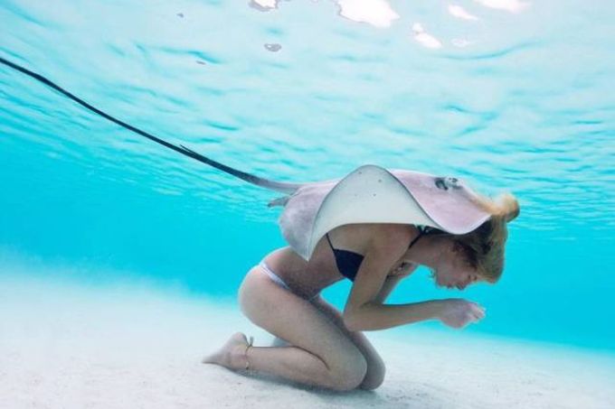 when you're texting your bff but also chilling with a stingray underwater