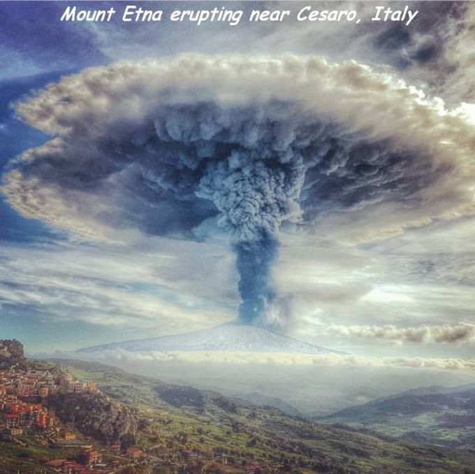 mount etna erupting near cesura, italy