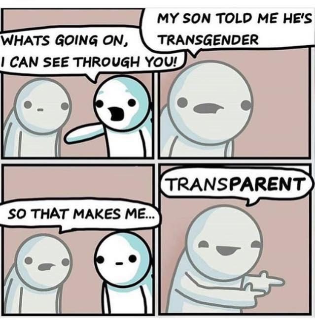 what's going on, i can see right through you, my son told me he's transgender, so that makes me transparent, comic