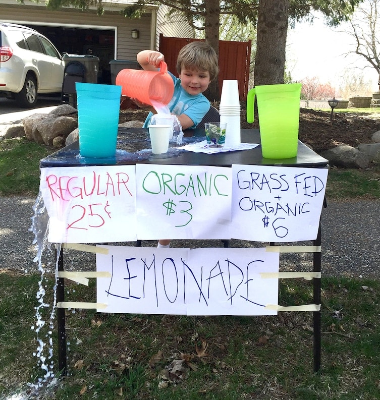 lemonade stand in 2017, regular, organic, grass fed + organic