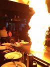 kids reaction to giant flame on table grill surface at restaurant, lol