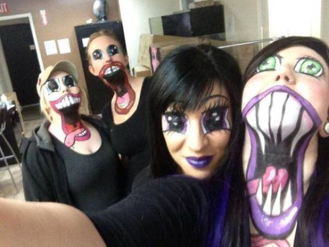 scary monster neck makeup girls, wtf
