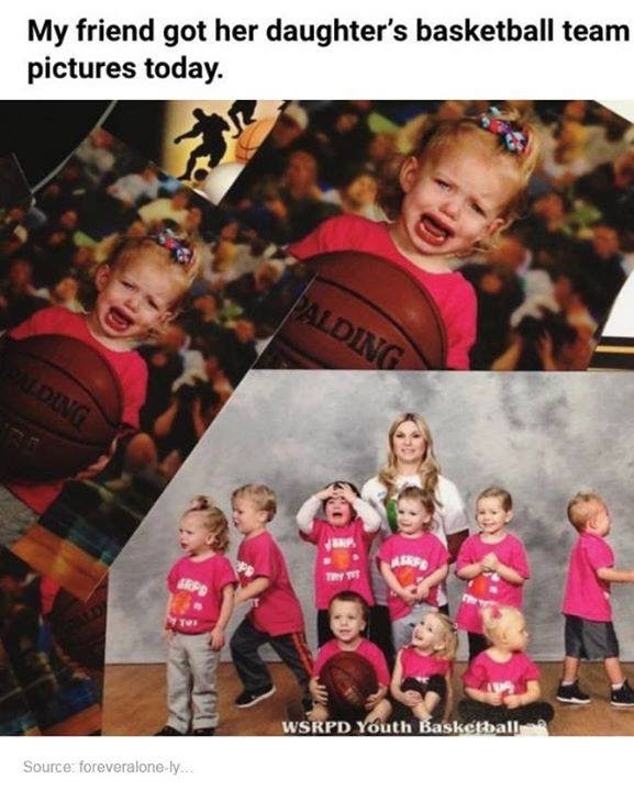 my friend got her daughters basketball team pictures today, crying kids
