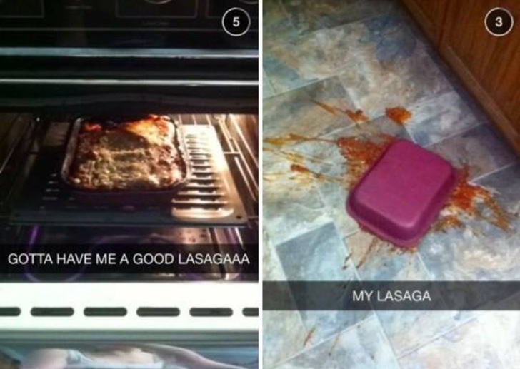 gotta have me a good lasagna, my lasagna on the floor, fail