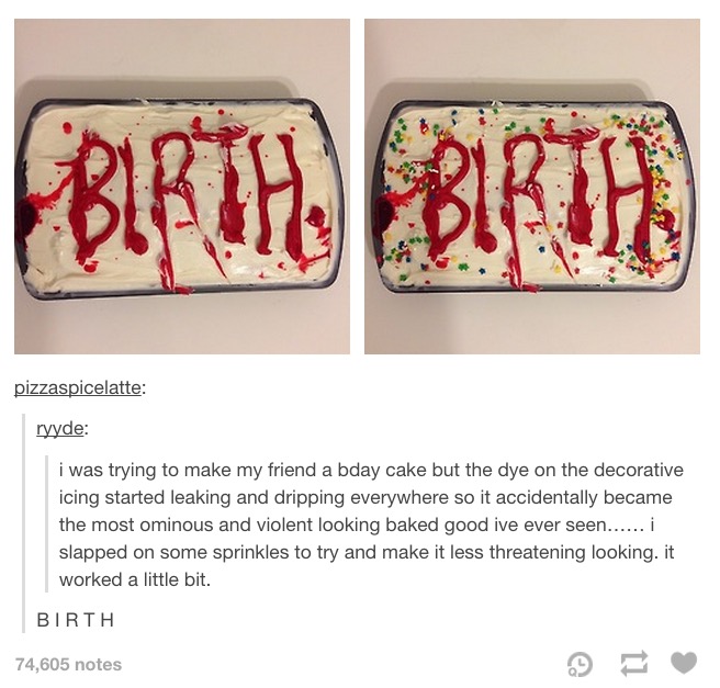 violent looking baked good, birth with sprinkles