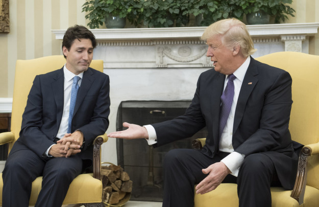 this is already the most iconic photo of the trump presidency, trudeau looking at trump's tiny hand
