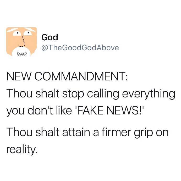 new commandment, thou shalt stop calling everything you don't like fake news, thou shalt attain a firmer grip on reality