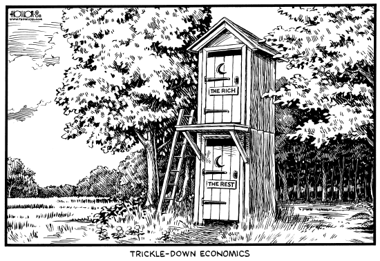 trickle down economics, two story outhouse