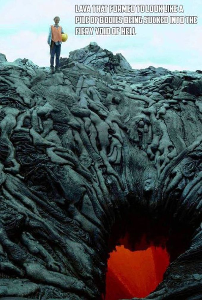 lava that formed to look like a pile of bodies being sucked into the fiery void of hell