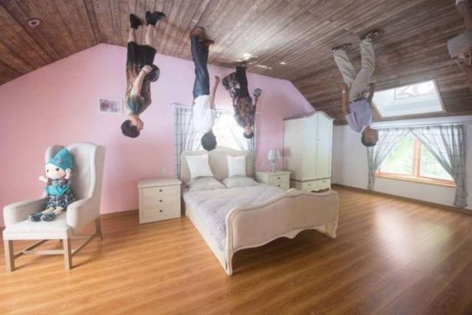 the upside down house, walking on the ceiling