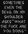 sometimes even the devil on my shoulder asks, what the fuck are you doing?