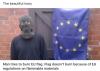 the beautiful irony, man tries to burn eu flag , flag doesn't burn because of eu regulations on flammable materials