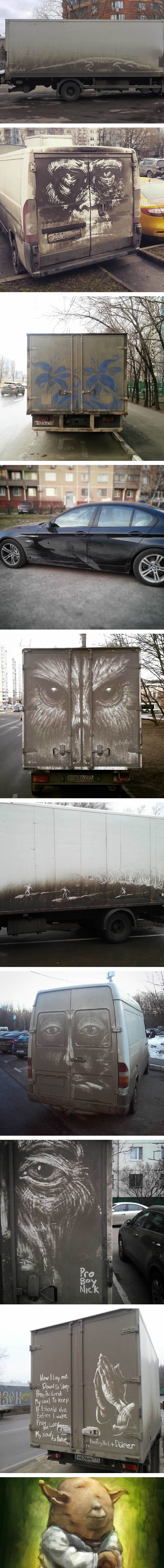 dirty car owners find their cars vandalized with amazing drawings, street art