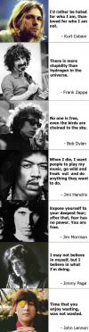 some famous quotes from famous people, kurt cobain, frank zappa, bob dylan, jim morrisson, jimmy page, john lennon