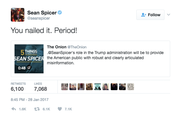 sean spicer reacts to the onion article, period