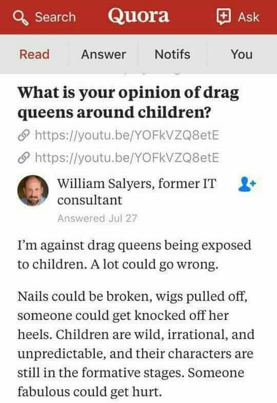 what is your opinion of drag queens around children?