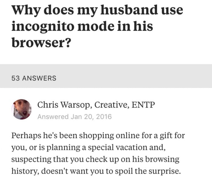 why does my husband use incognito mode in his browser?