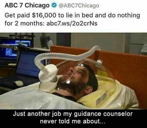 get paid $16000 to lie in bed and do nothing for 2 months, just another job my guidance counsellor never told me about