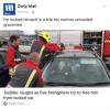 toddler locked himself in while his mother unloaded groveries, kid laughs as firemen try to free him from locked car