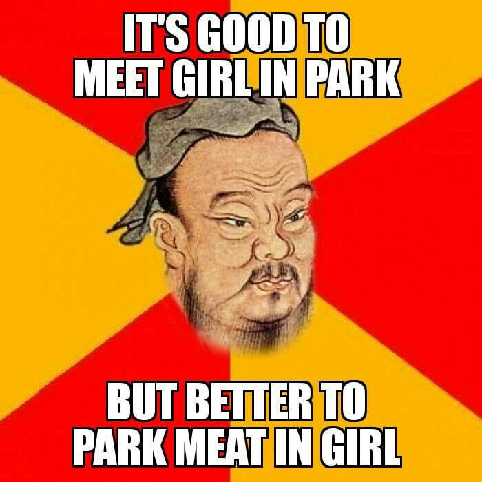 it's good to meet girl in park, but better to park meat in girl, meme