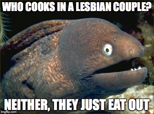 who cooks in a lesbian couple?, neither they just eat out, bad joke eel, meme