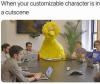 when your customizable character is in a cut scene, big bird at a board meeting