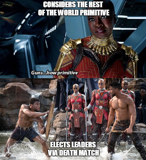 considers the rest of the world primitive, elects leaders via death match, wakanda