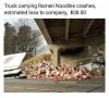 truck carrying ramen noodles crashes estimated loss to company, 38$