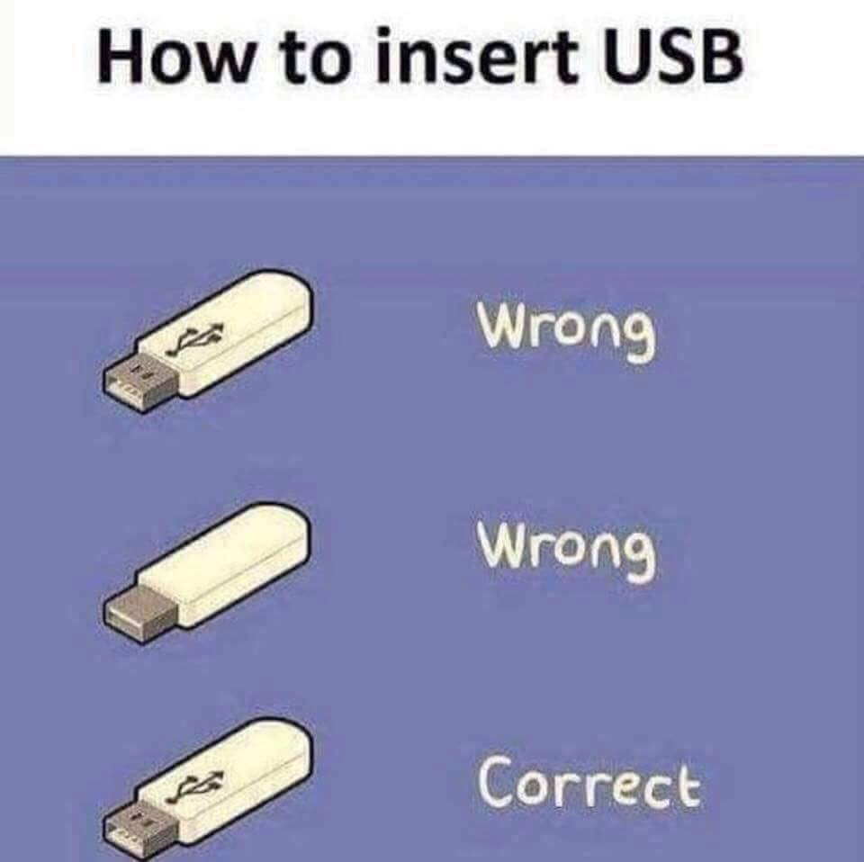 how to insert usb, wrong, wrong, correct